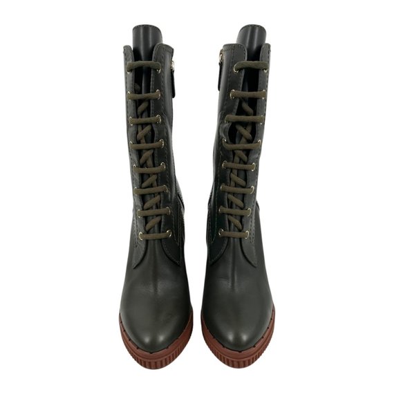NWOB Tod's Green Leather Lace Up Heeled Boots - Picture 4 of 12